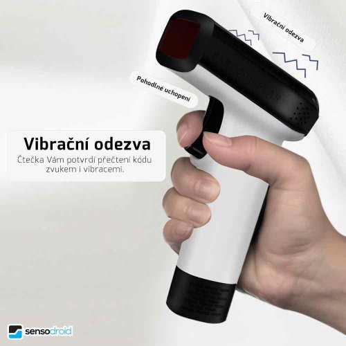 Bezdrátová čtečka čárových a QR kódů sensodroid T4080 s nabíjecí základnou